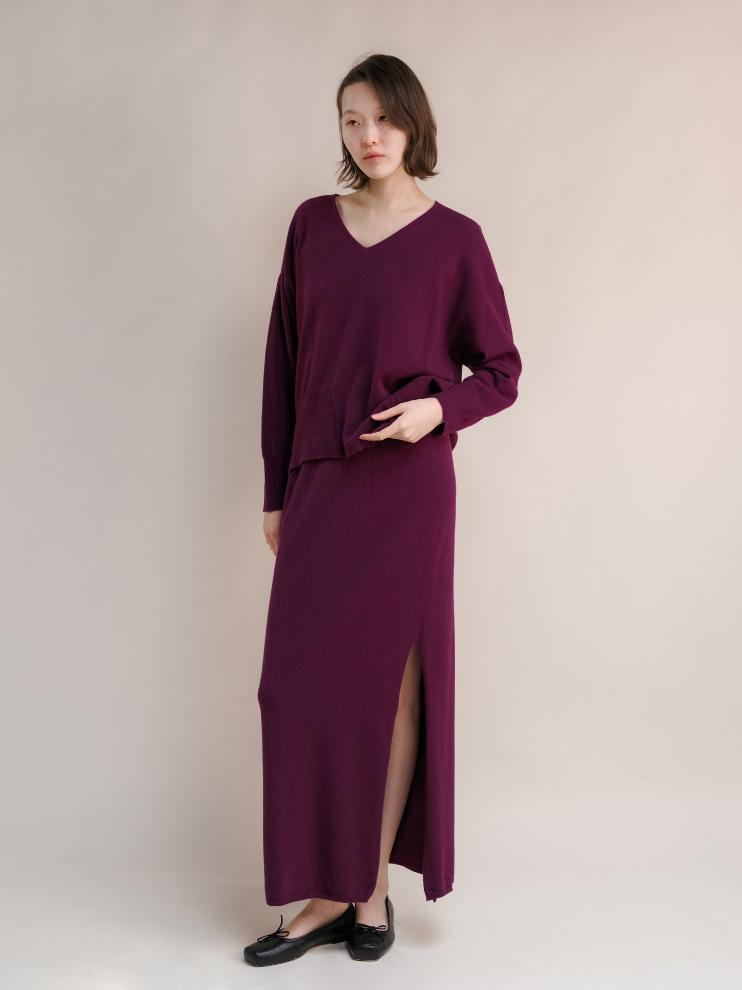 Wool & Cashmere Mix Maxi V-Neck Sweater