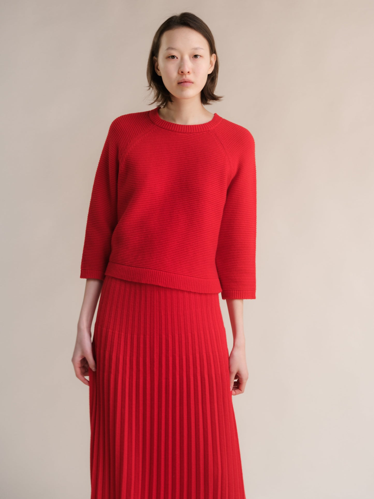 Cashmere Mix Cropped 3/4 Sleeve Pullover