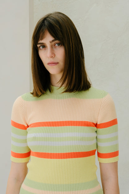 Pima Cotton Stripes Ribbed T-Shirt