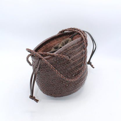 Carmel- Hand Woven Leather Shoulder Bucket Bag Chocolate