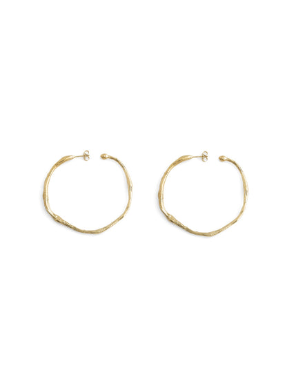 Gold hoop earrings on a white background
