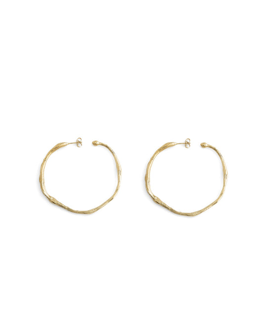 Gold hoop earrings on a white background