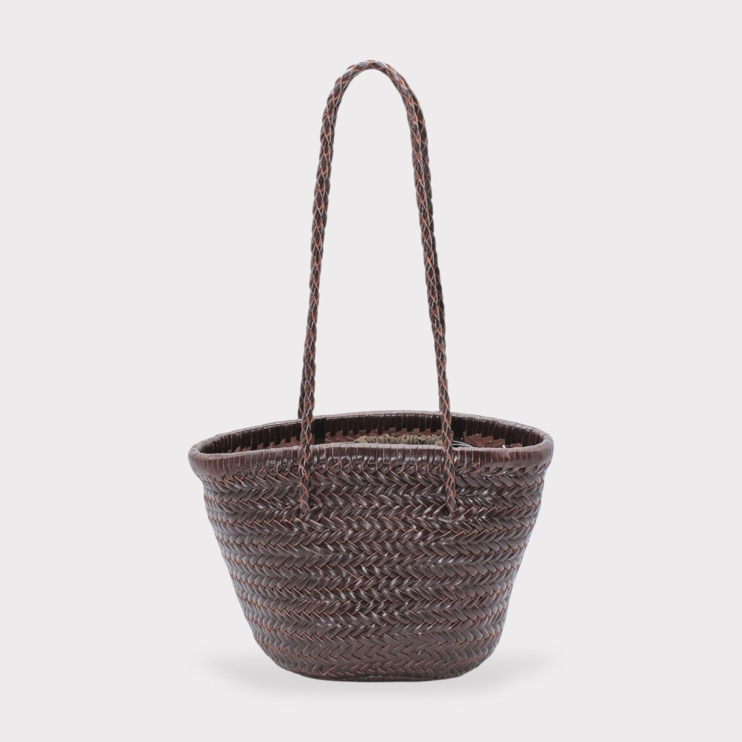 Carmel- Hand Woven Leather Shoulder Bucket Bag Chocolate