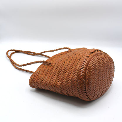 Carmel- Hand Woven Leather Shoulder Bucket Bag Brown
