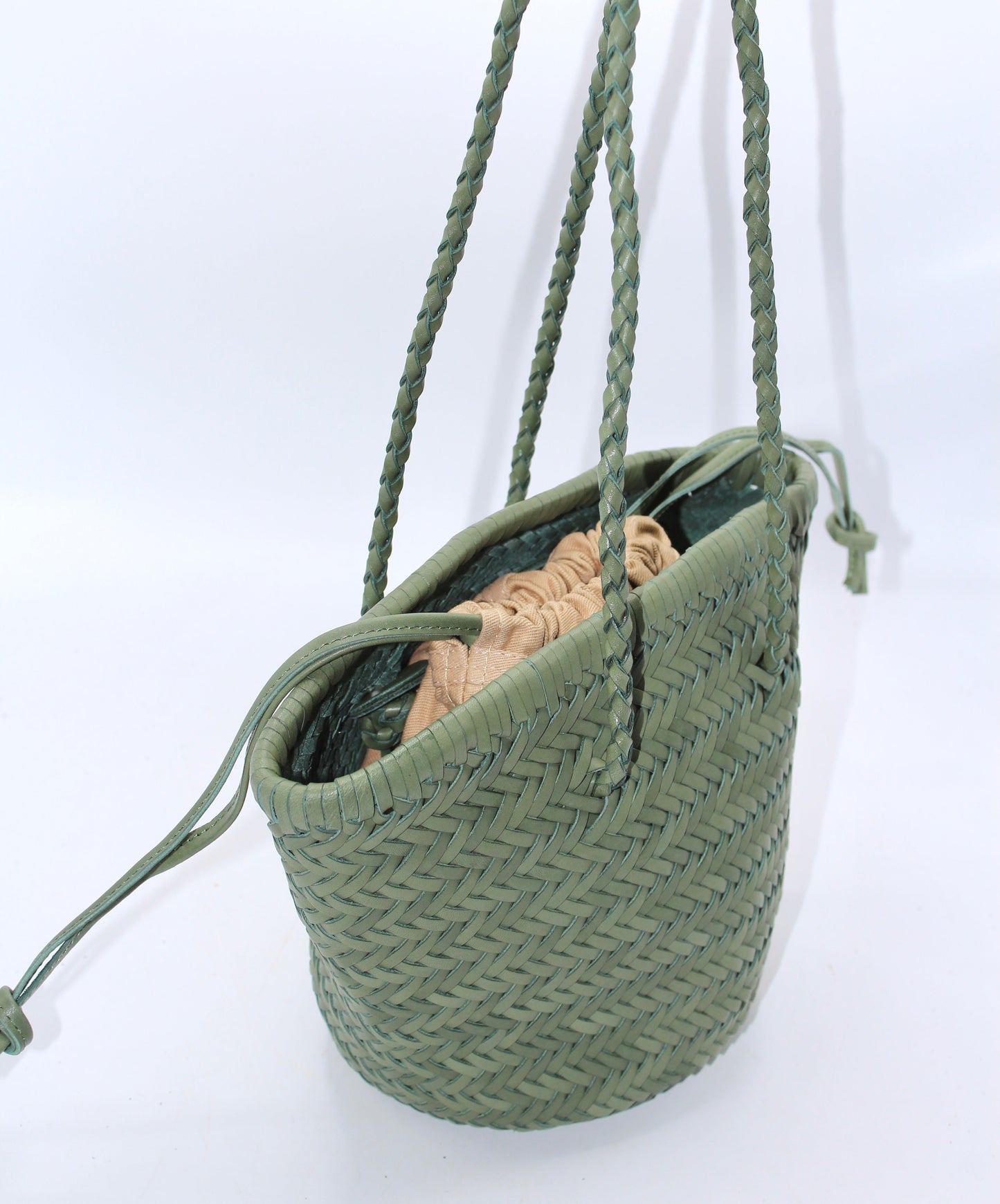 Carmel - Hand Woven Full-Grain Leather Bucket Bag Rosemary
