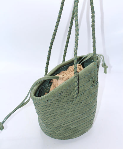 Carmel - Hand Woven Full-Grain Leather Bucket Bag Rosemary