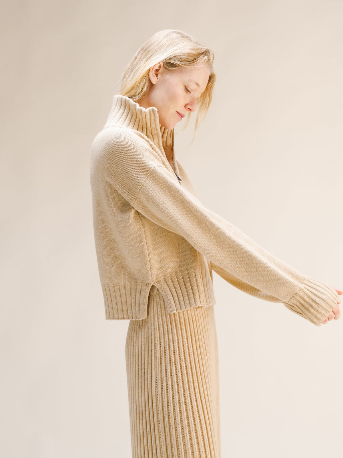 Wool & Cashmere Blend High Neck Sweater with Zip