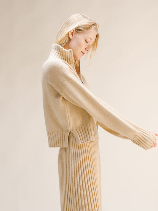 Wool & Cashmere Blend High Neck Sweater with Zip