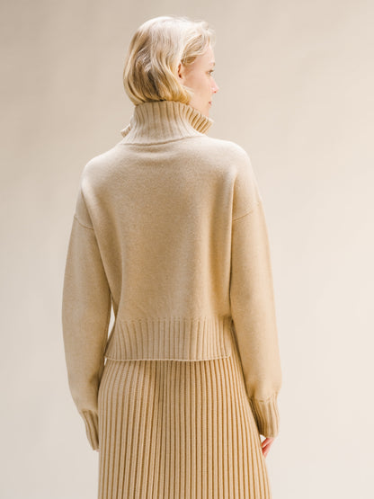Wool & Cashmere Blend High Neck Sweater with Zip