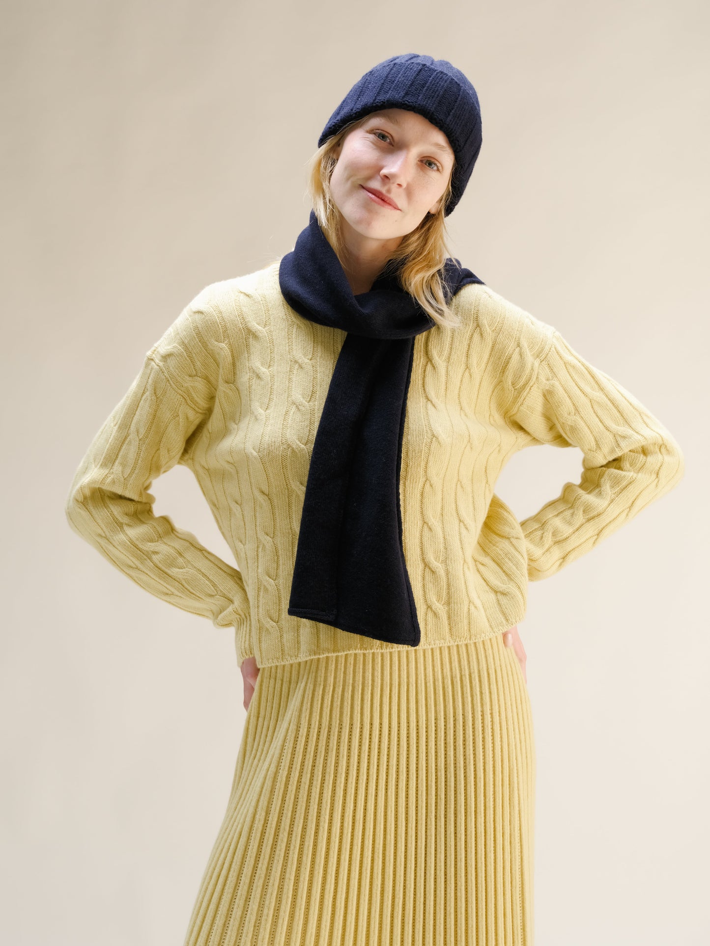 Cashmere Blend Wide Ribbed Beanie