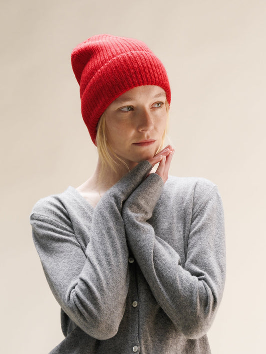 Cashmere Blend Ribbed Beanie