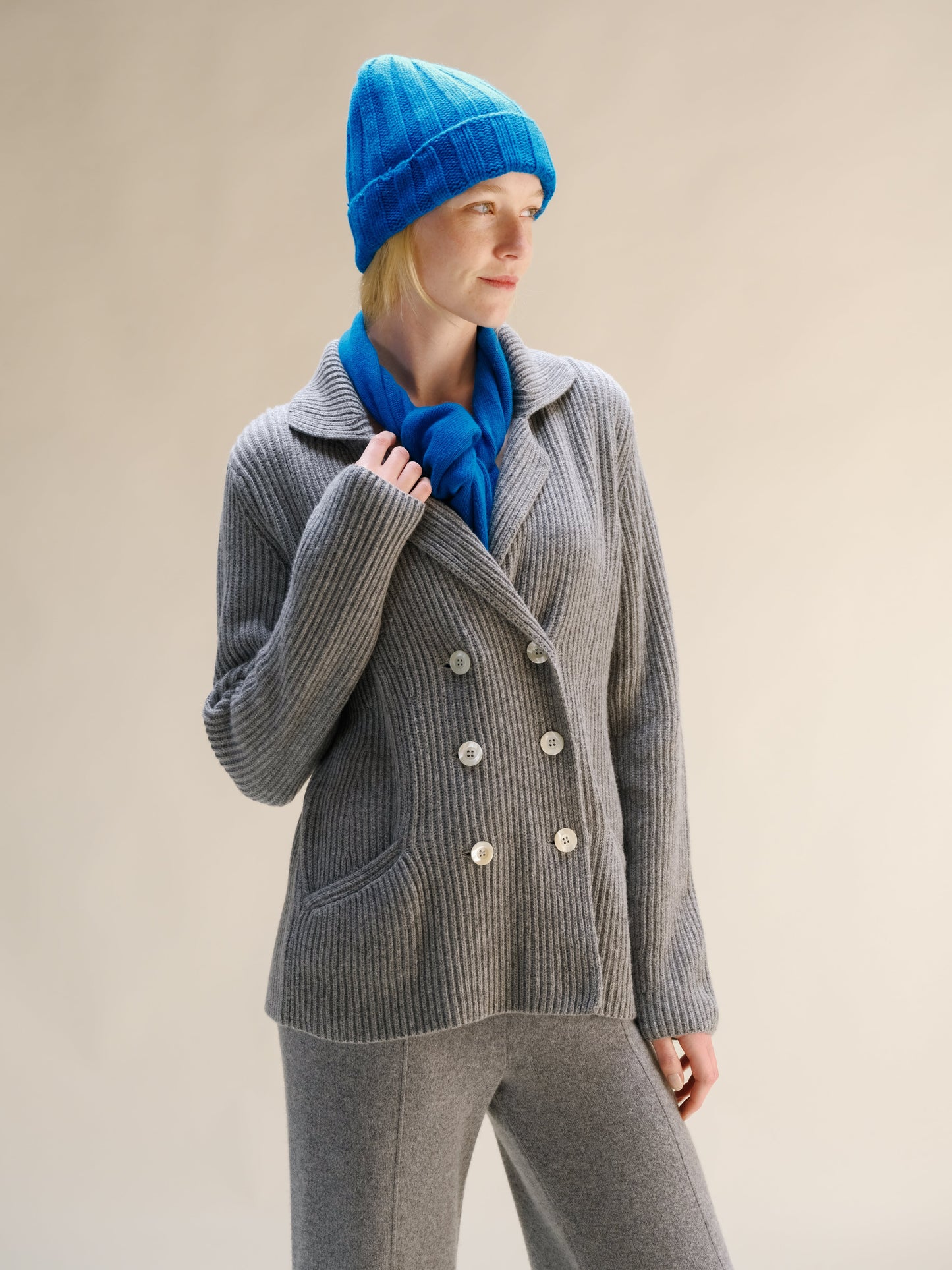 Cashmere Blend Wide Ribbed Beanie