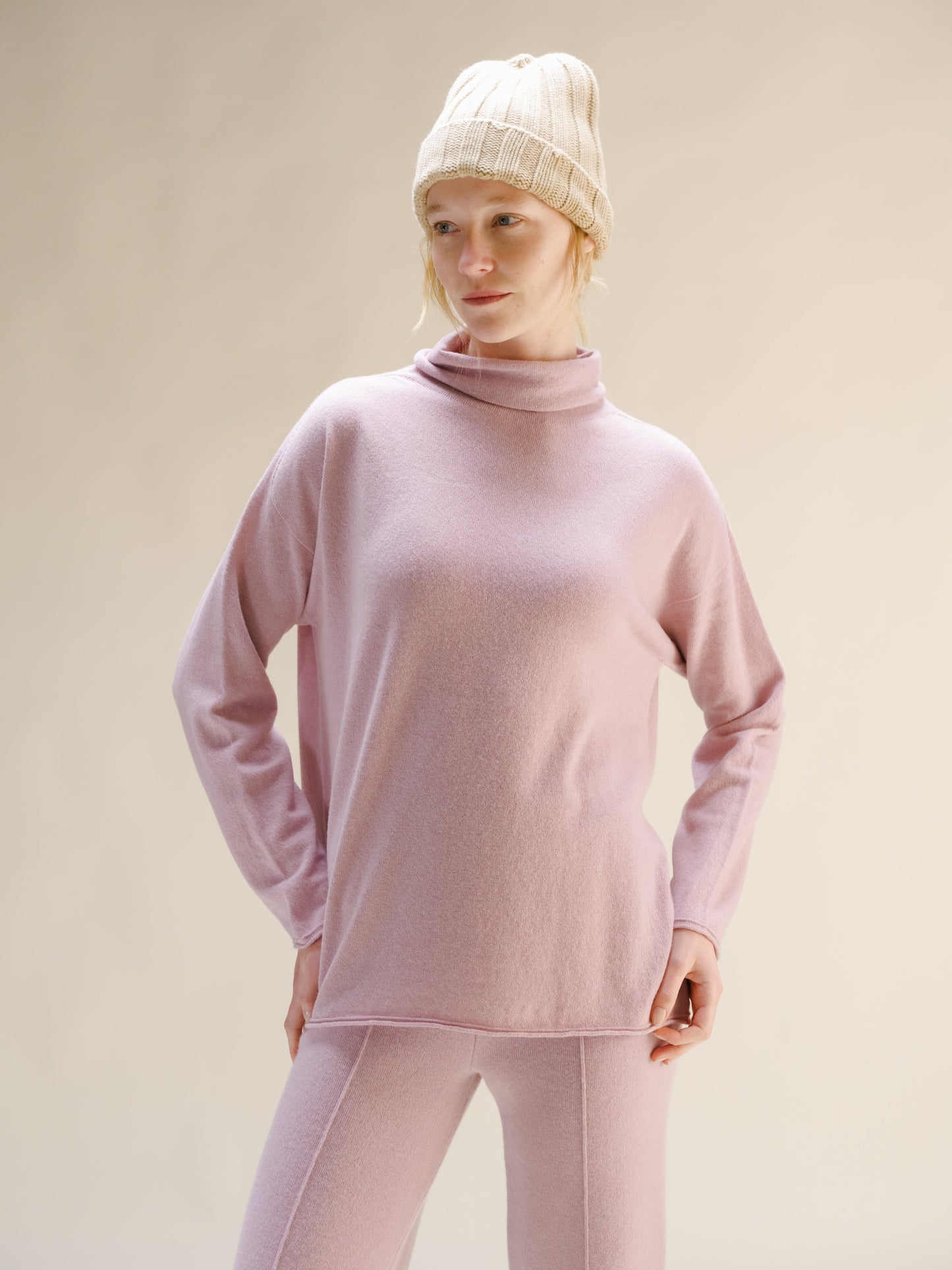 Cashmere Blend Wide Ribbed Beanie