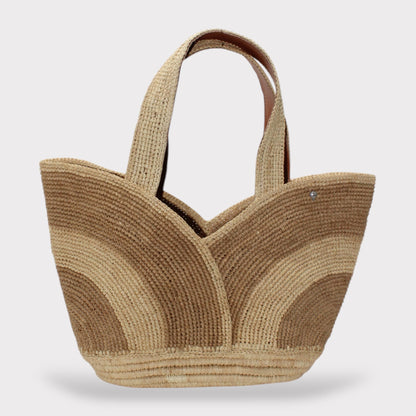 Yasmin - Handmade Natural Raffia Tulip Tote Bag Khaki Color
