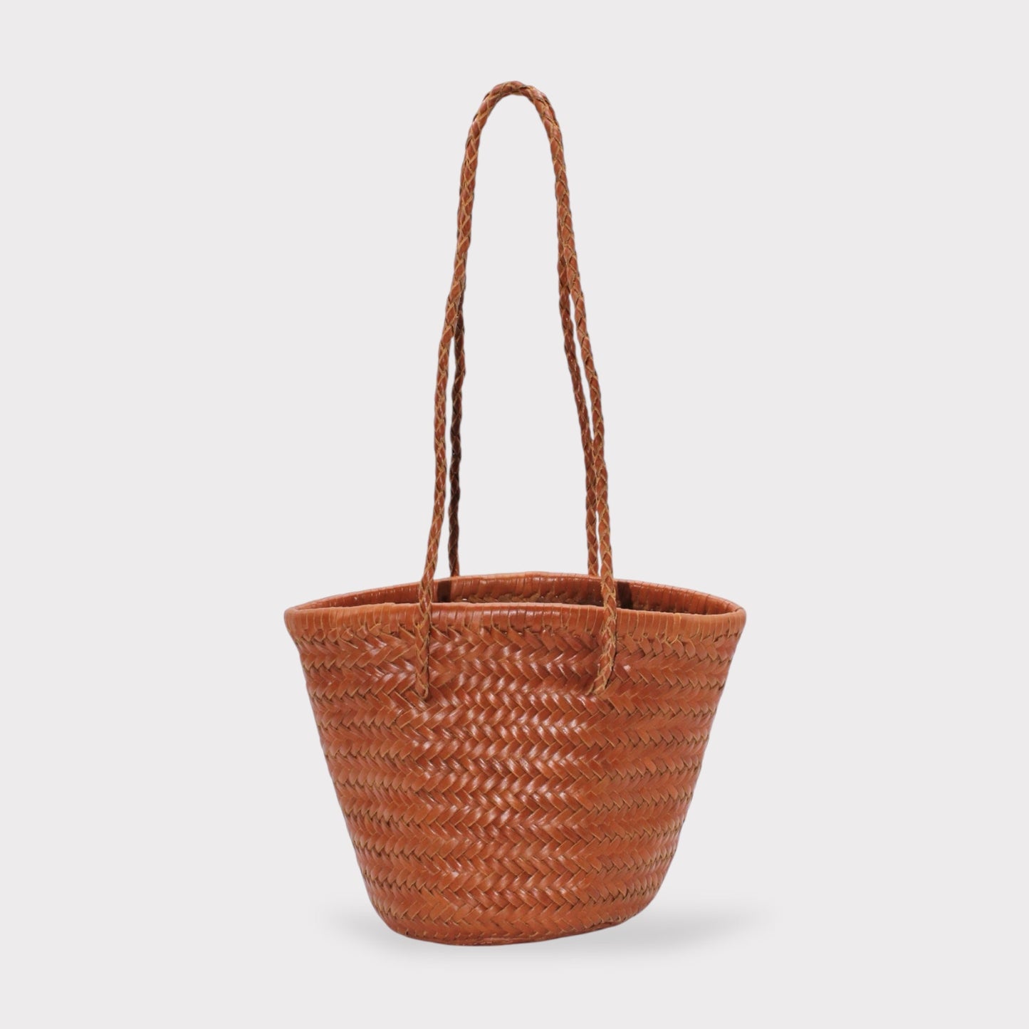 Carmel- Hand Woven Leather Shoulder Bucket Bag Brown