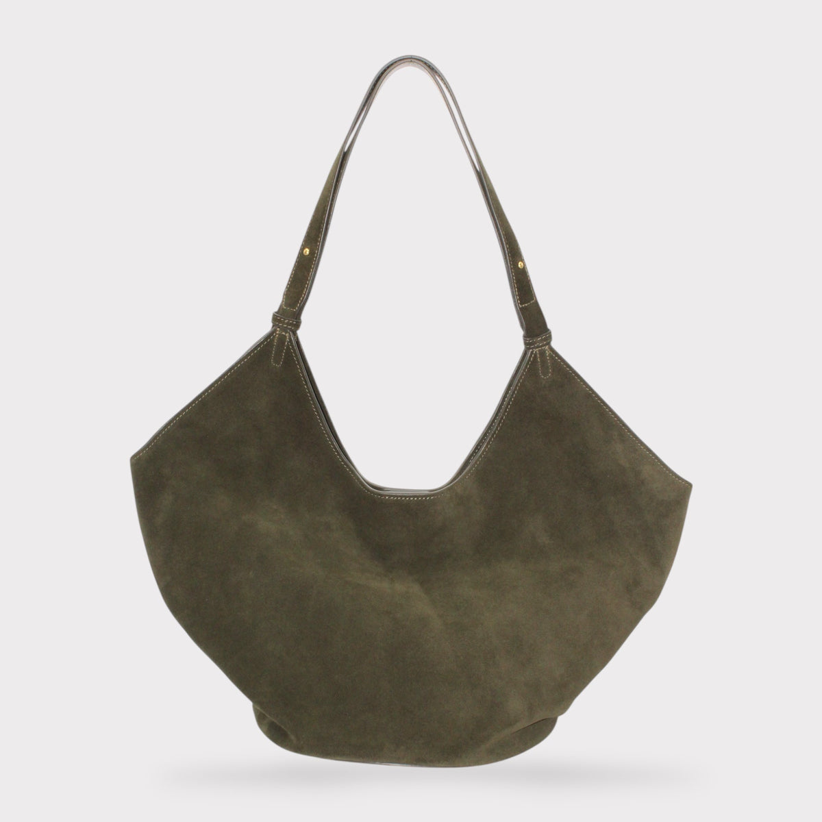 Borsa tote Elsa in camoscio verde oliva con base curva e due spallacci