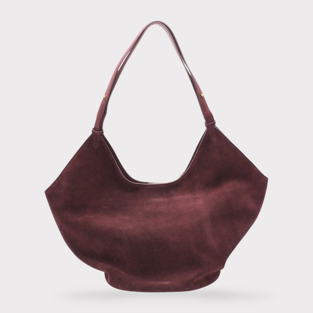 Borsa tote Elsa in camoscio bordeaux intenso con silhouette curva e manici sottili
