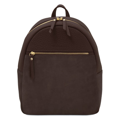 Leather backpacks for women Dark Brown Arco - Suede and pebbled leather backpack | TL142509 San Rocco Italia