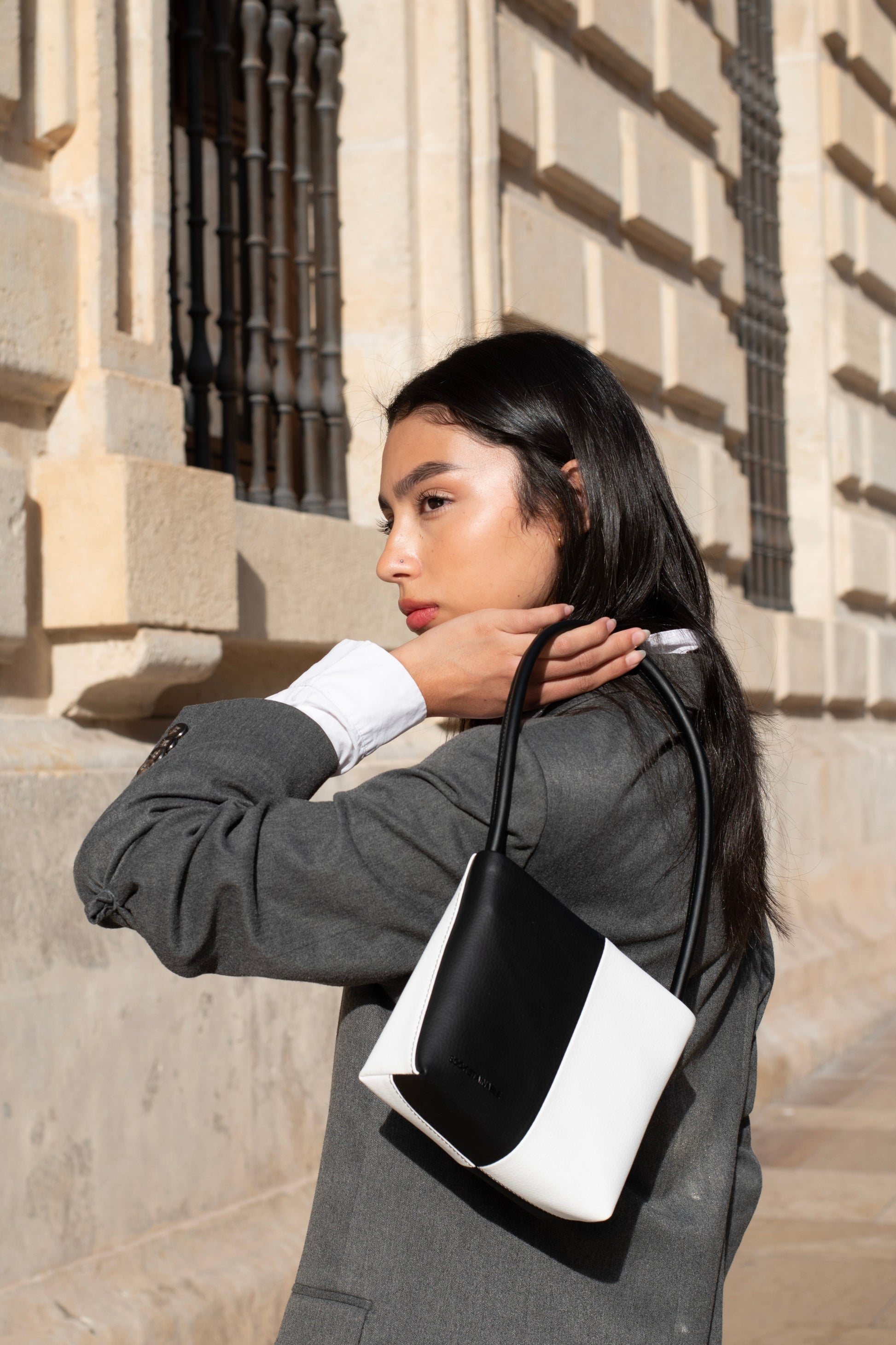 Handbag & Wallet Accessories Aria - Apple Leather Midi Shoulder Bag - Black & White San Rocco Italia