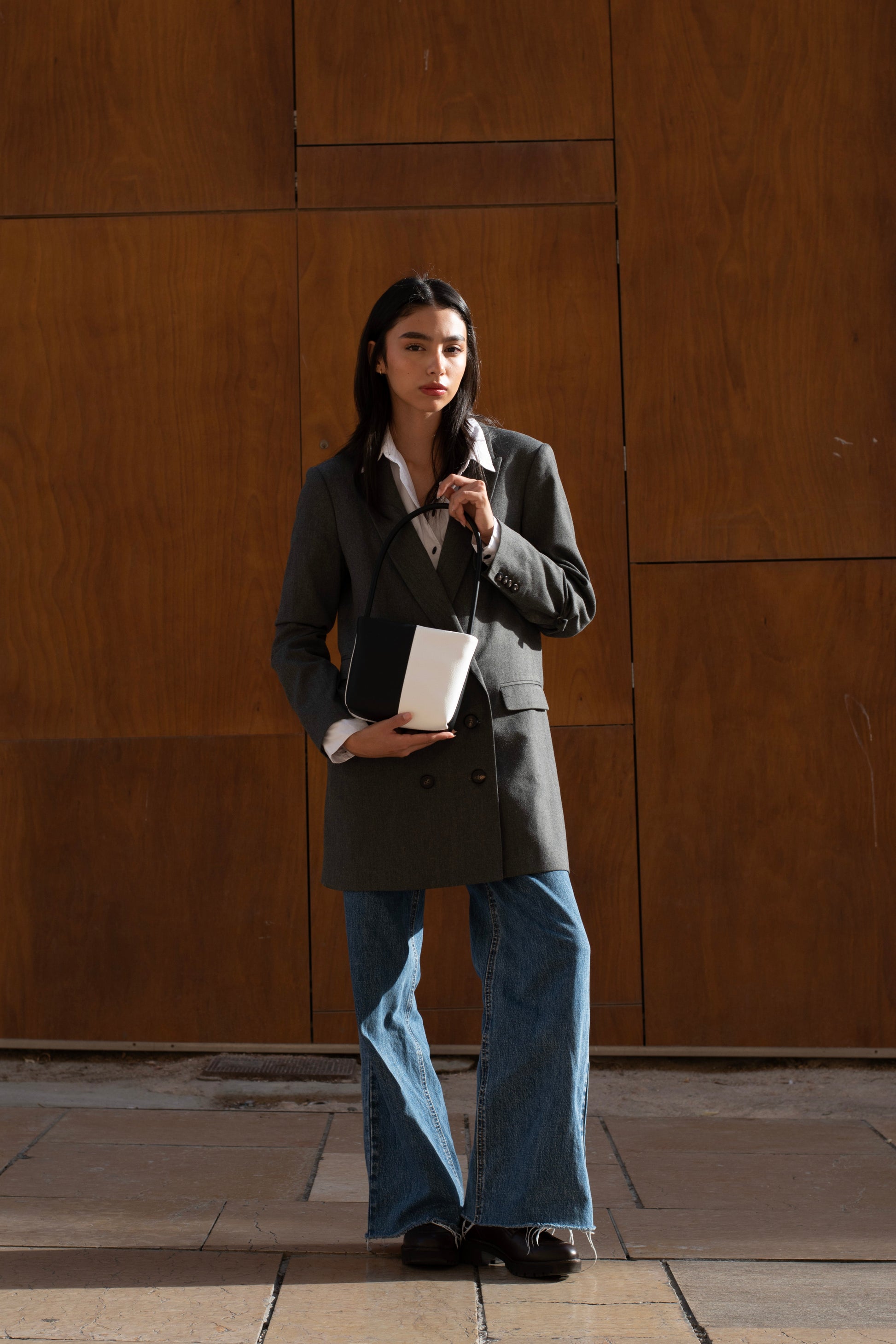 Handbag & Wallet Accessories Aria - Apple Leather Midi Shoulder Bag - Black & White San Rocco Italia