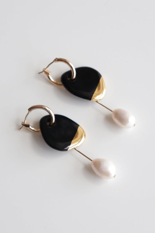 Earrings Arp Pearl and Porcelain Earrings - Black San Rocco Italia