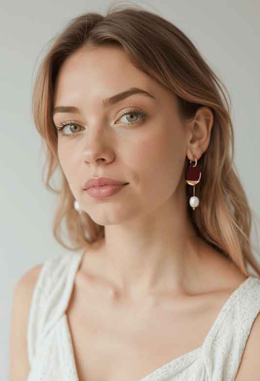 Earrings Arp Pearl and Porcelain Earrings - Burgundy San Rocco Italia