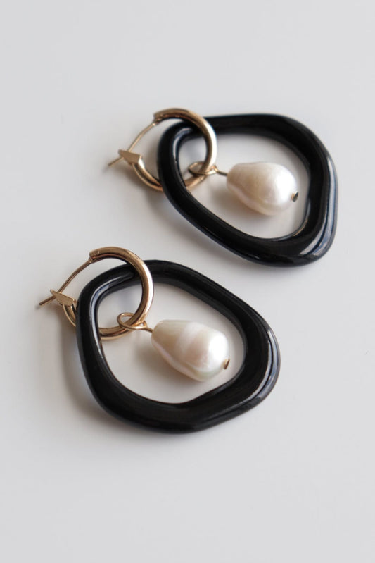Earrings Arp Pearl and Porcelain Hoop Earrings - Black San Rocco Italia