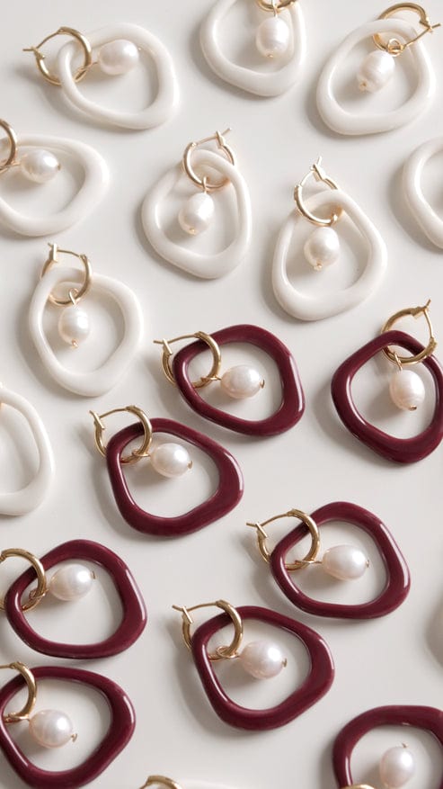 Arp Pearl and Porcelain Hoop Earrings- Burgundy - Premium Earrings - Shop now at San Rocco Italia