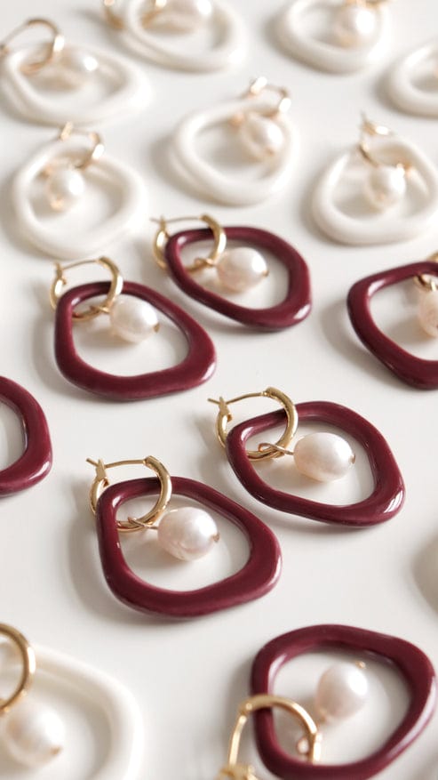 Arp Pearl and Porcelain Hoop Earrings- Burgundy - Premium Earrings - Shop now at San Rocco Italia