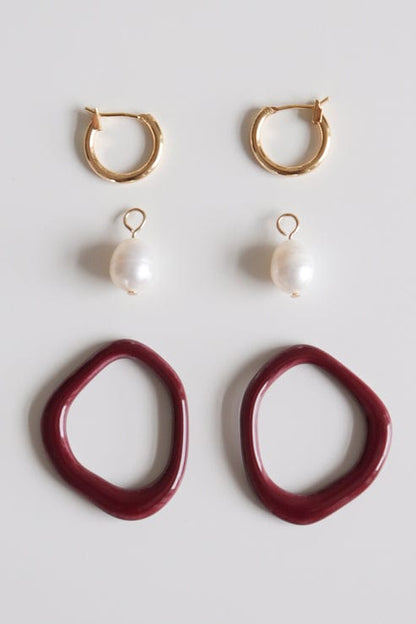 Arp Pearl and Porcelain Hoop Earrings- Burgundy - Premium Earrings - Shop now at San Rocco Italia
