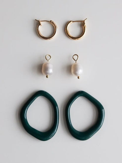 Arp Pearl and Porcelain Hoop Earrings - Dark Green - Premium Earrings - Shop now at San Rocco Italia