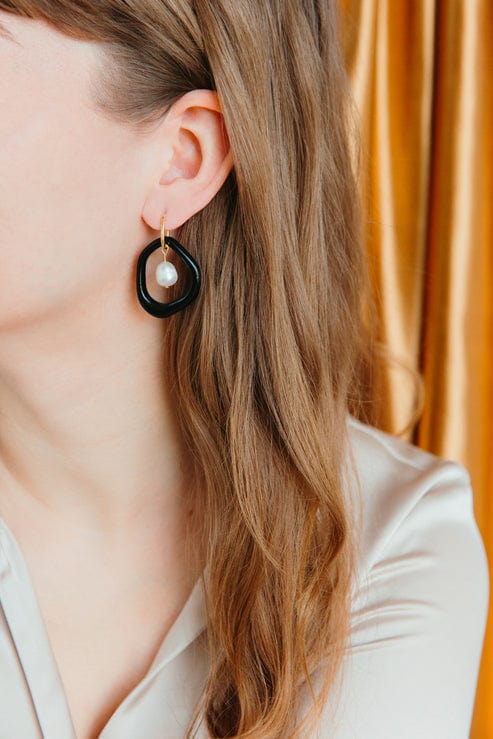 Earrings Arp Pearl and Porcelain Hoop Earrings - Dark Green San Rocco Italia