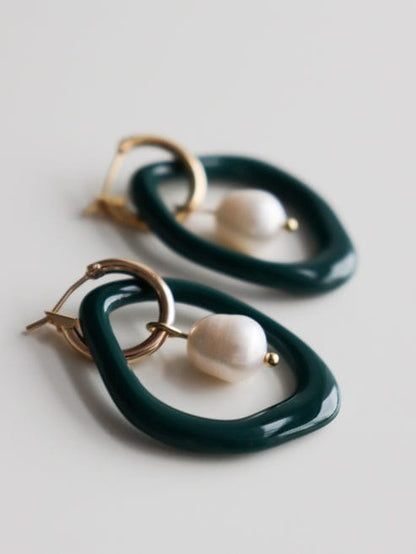 Arp Pearl and Porcelain Hoop Earrings - Dark Green - Premium Earrings - Shop now at San Rocco Italia