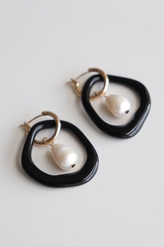 Arp Pearl and Porcelain Hoops - Black - Premium  - Shop now at San Rocco Italia