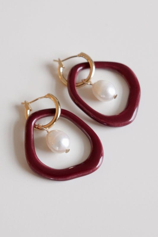 Arp Pearl and Porcelain Hoops- Burgundy - Premium  - Shop now at San Rocco Italia