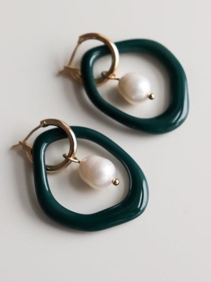 Arp Pearl and Porcelain Hoops - Dark Green - Premium  - Shop now at San Rocco Italia
