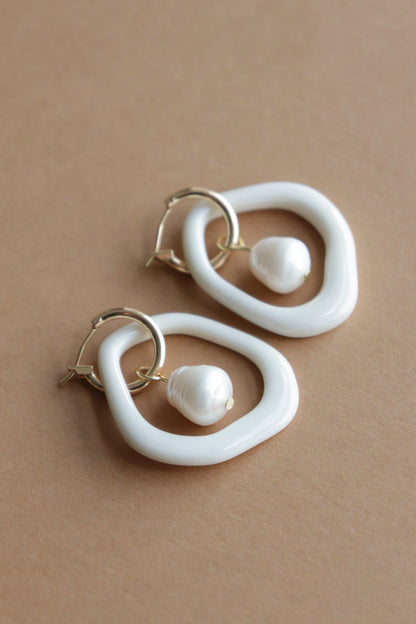 Arp Pearl and Porcelain Hoops - White - Premium  - Shop now at San Rocco Italia