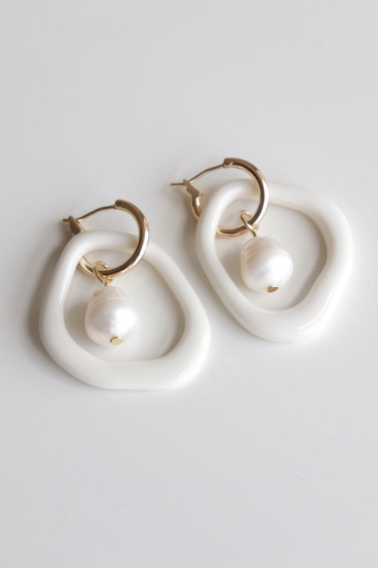 Earrings Arp Pearl and Porcelain Hoop Earrings - White San Rocco Italia