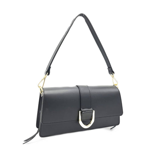 Livorno black Italian leather shoulder bag with gold hardware – San Rocco Italia