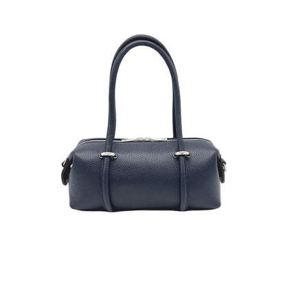 Navy blue handbag with a handle on a white background
