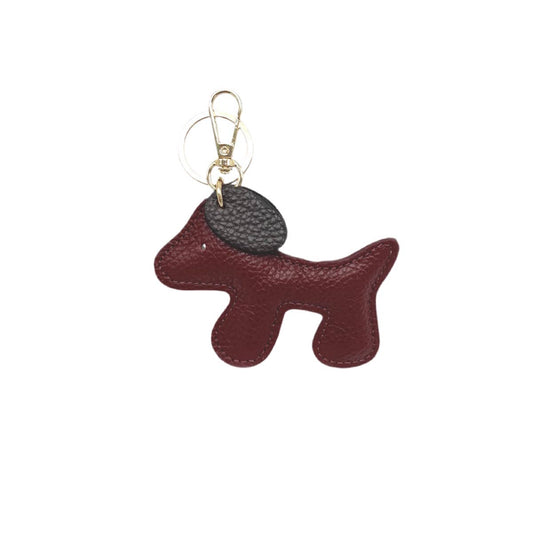 Cucciolo – Two-Tone Italian Leather Puppy Keyring – Bordeaux & Black