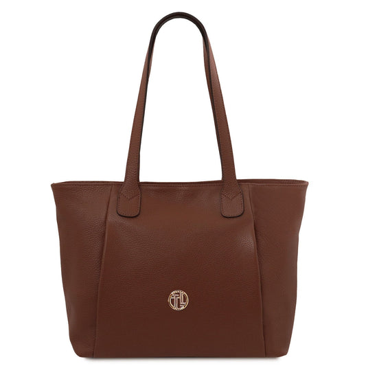 Leather shoulder bags Coffee Blake - Soft leather tote bag | TL142411 San Rocco Italia