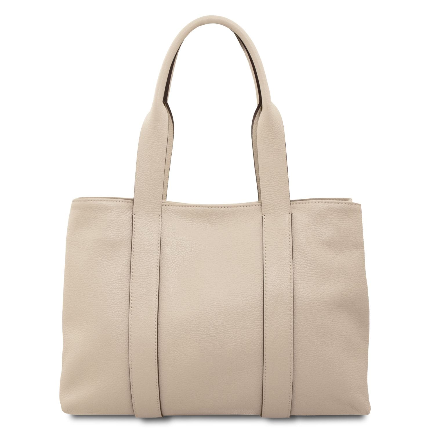 Callie soft leather shoulder bag in beige with two long handles and clean pebble texture