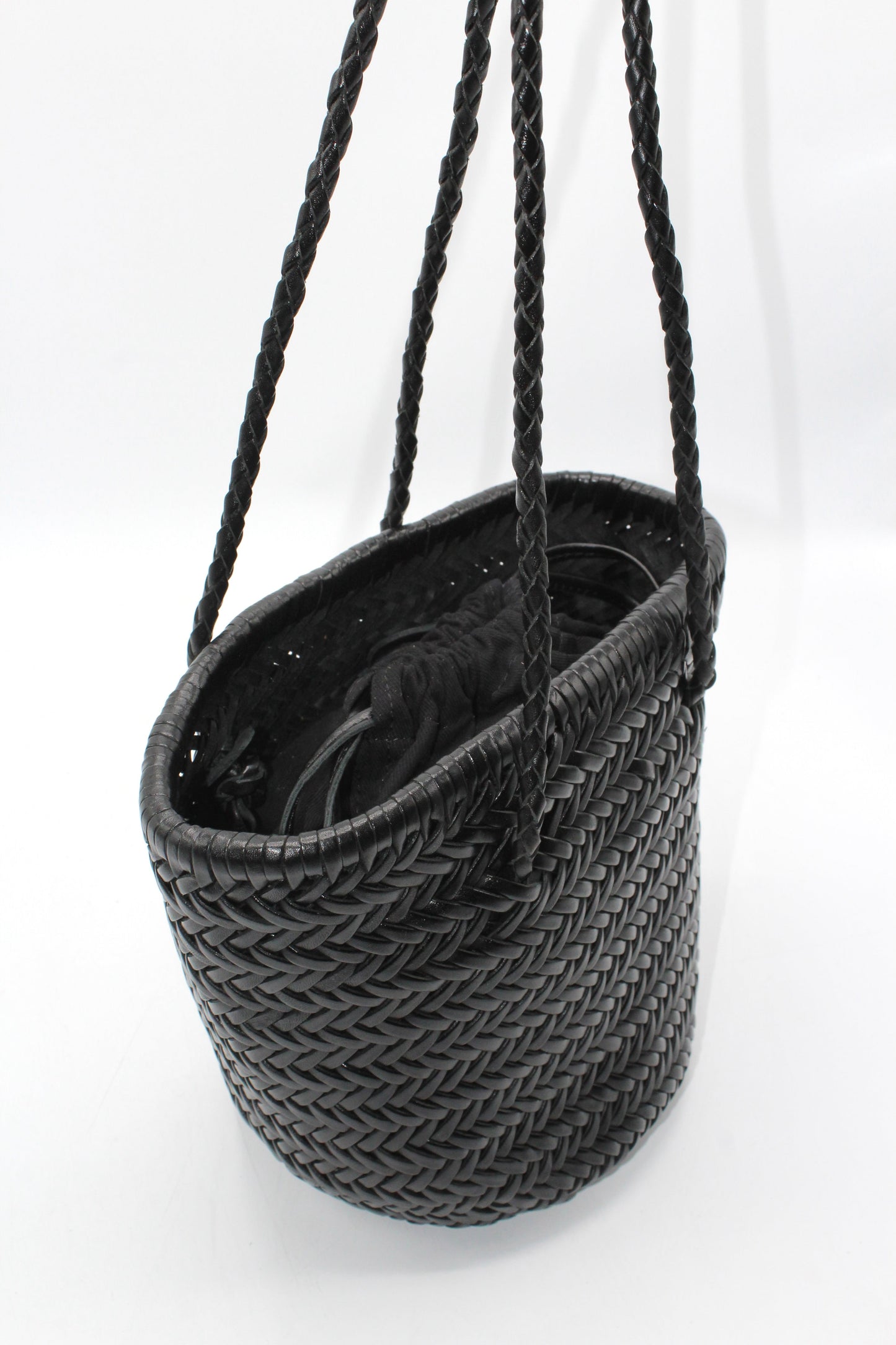 Handbag & Wallet Accessories Carmel - Hand Woven Full Grain Leather Bucket Bag Black San Rocco Italia