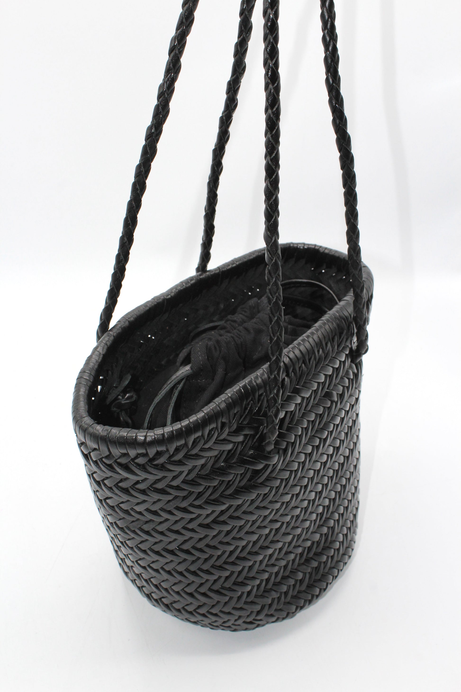 Handbag & Wallet Accessories Carmel - Hand Woven Full Grain Leather Bucket Bag Black San Rocco Italia