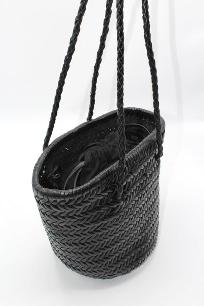 Handbag & Wallet Accessories Carmel - Hand Woven Full Grain Leather Bucket Bag Black San Rocco Italia