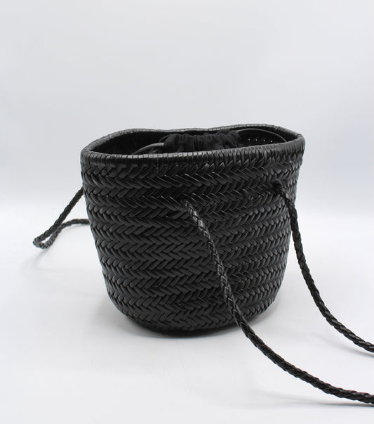 Handbag & Wallet Accessories Carmel - Hand Woven Full Grain Leather Bucket Bag Black San Rocco Italia