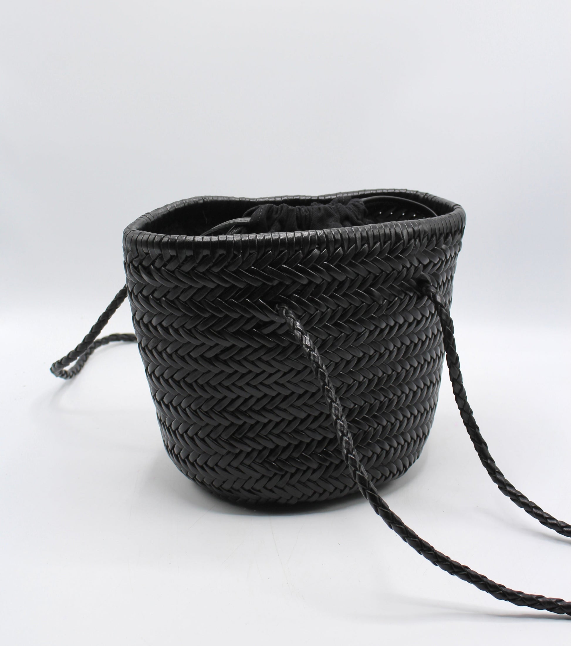 Handbag & Wallet Accessories Carmel - Hand Woven Full Grain Leather Bucket Bag Black San Rocco Italia