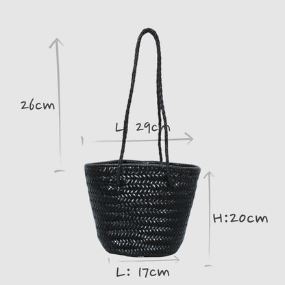 Handbag & Wallet Accessories Carmel - Hand Woven Full Grain Leather Bucket Bag Black San Rocco Italia