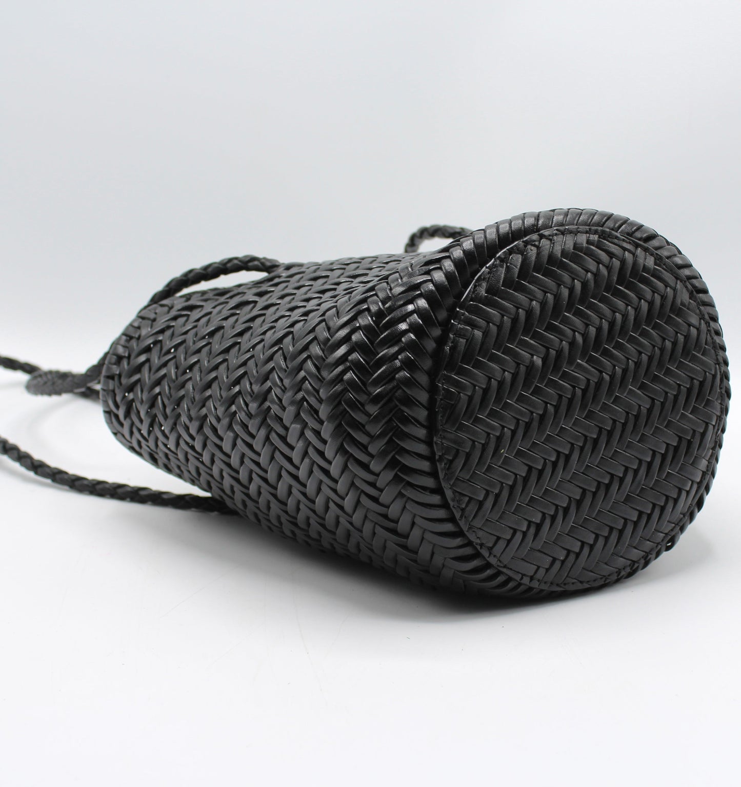 Handbag & Wallet Accessories Carmel - Hand Woven Full Grain Leather Bucket Bag Black San Rocco Italia